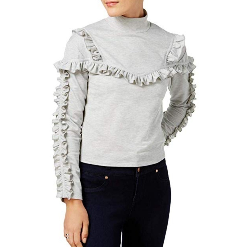 Buffalo Gray Ruffle Mock Neck Top